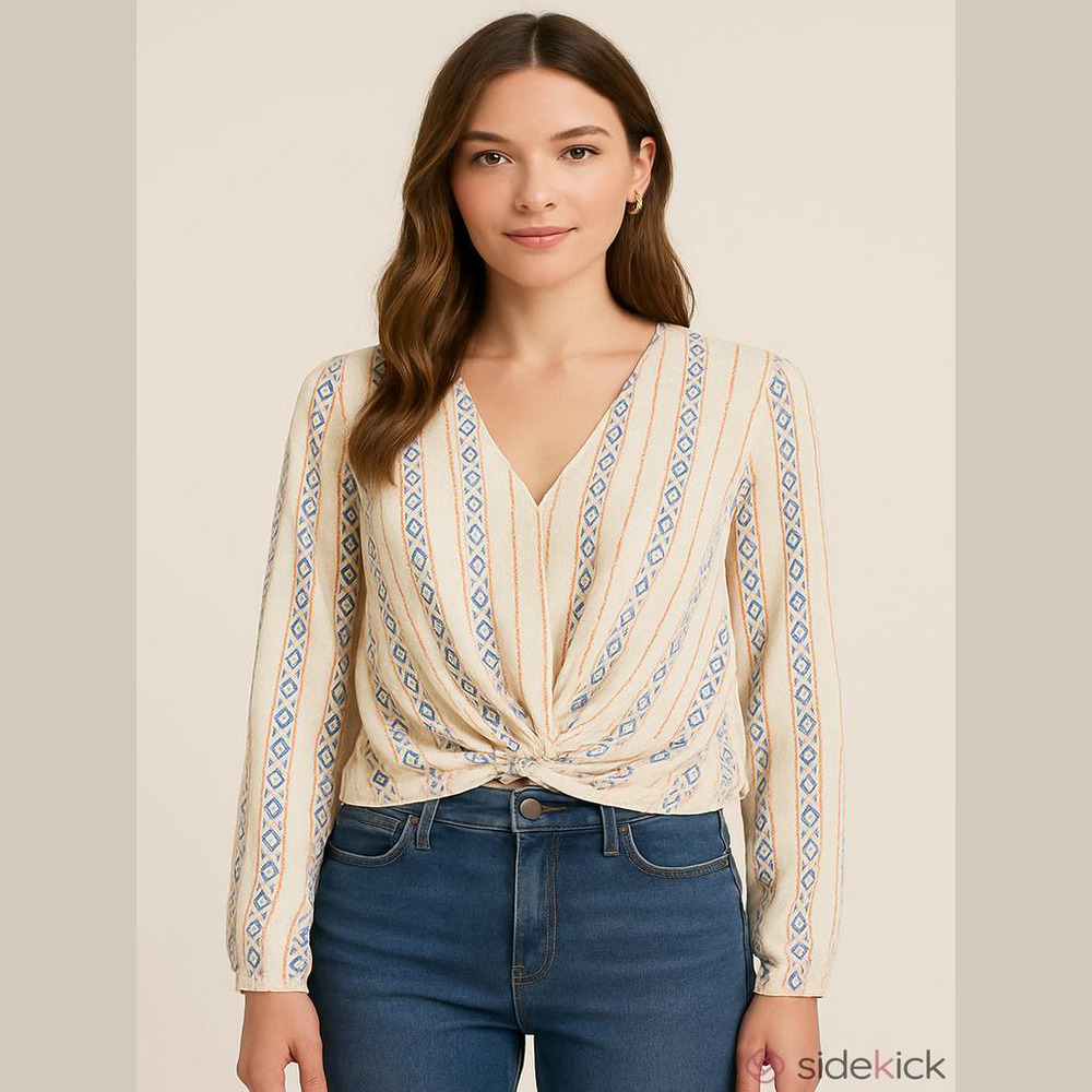 Pink Republic Striped Ivory Blouse Polyester Spandex Women Size S